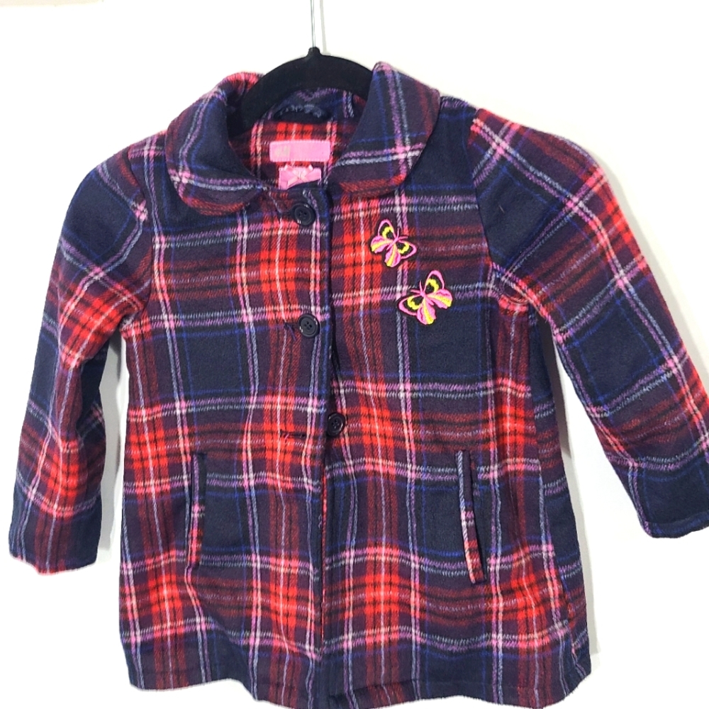 H & M Girls Plaid Jacket‎ Coat Size 4-5Y old Red, Blue and White